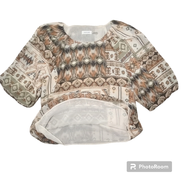 Calvin Klein Printed Crew Neck Elbow Length Sleeve Blouse Size Large - Picture 4 of 12